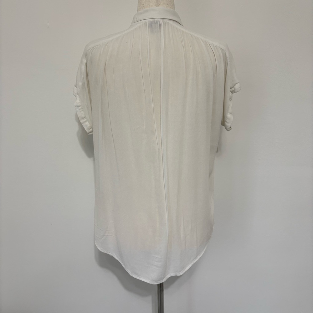 Lucky Brand Short Sleeve White Sheer Henley Viscose Top Sz XS - Picture 3 of 5